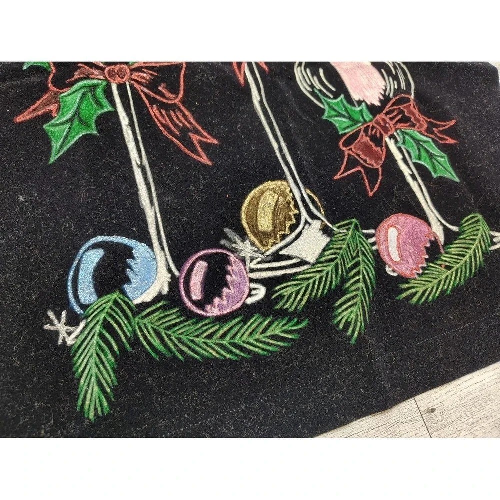 Christmas Fabric Painted Candle Trio Vignette Scene Wall Hang Decor 23x20